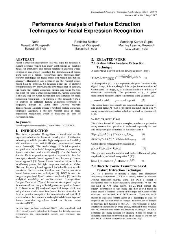 (PDF) Performance Analysis of Feature Extraction Techniques for Facial ...
