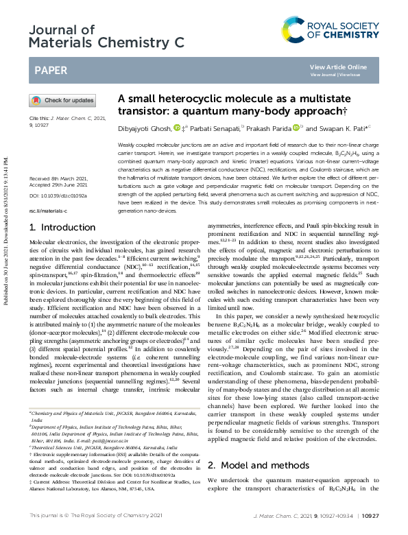 (PDF) A small heterocyclic molecule as a multistate transistor: a ...
