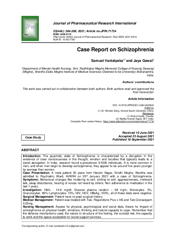 (PDF) Case Report on Schizophrenia