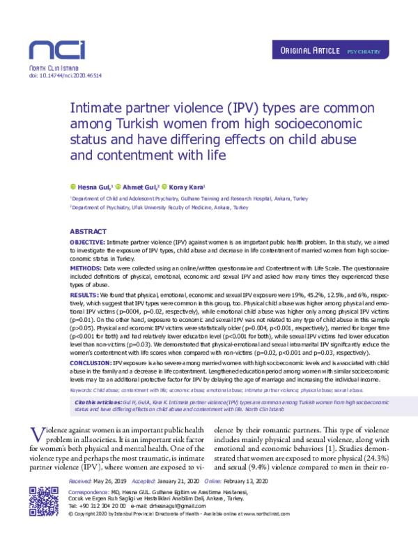 (PDF) Intimate Partner Violence (IPV) Types Are Common Among Turkish ...