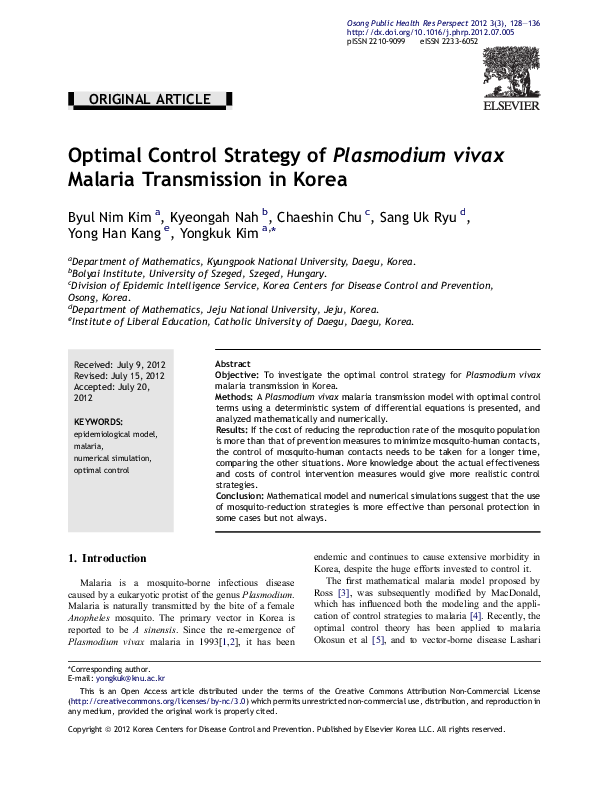 (PDF) Optimal Control Strategy of Plasmodium vivax Malaria Transmission ...