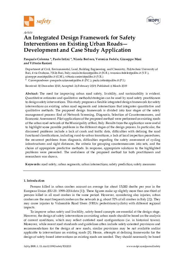 (PDF) An Integrated Design Framework for Safety Interventions on ...