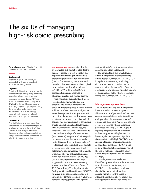 (PDF) The six Rs of managing high-risk opioid prescribing