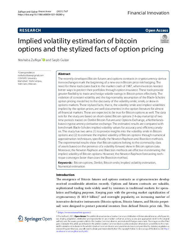 (PDF) Implied volatility estimation of bitcoin options and the stylized ...