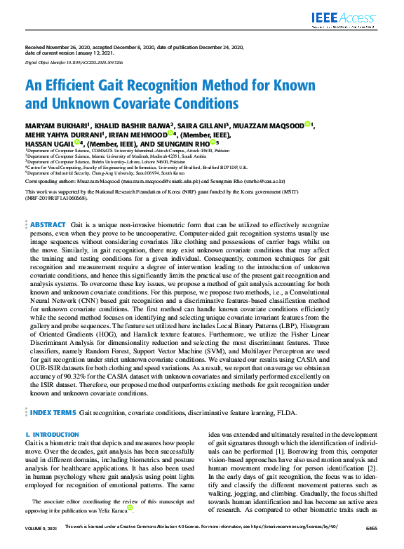 (PDF) An Efficient Gait Recognition Method for Known and Unknown ...