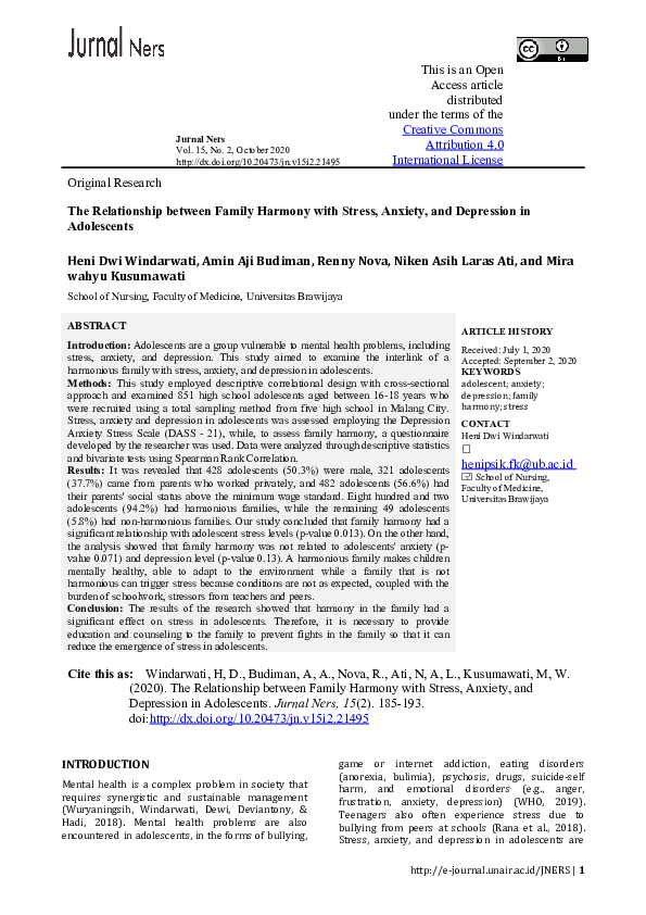 (DOC) The Relationship between Family Harmony with Stress, Anxiety, and ...