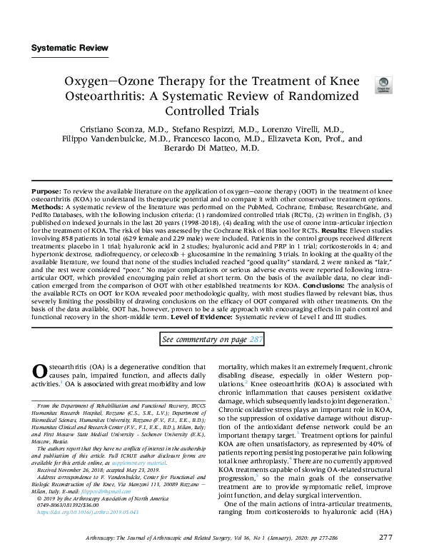 (PDF) OxygenOzone Therapy for the Treatment of Knee Osteoarthritis A