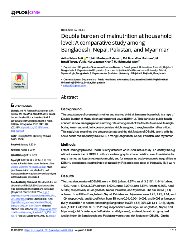 (PDF) Double burden of malnutrition at household level: A comparative ...