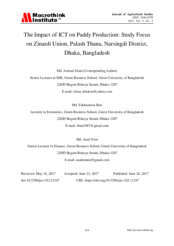 (PDF) The Impact of ICT on Paddy Production: Study Focus on Zinardi ...