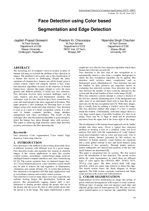 (PDF) Face Detection using Color based Segmentation and Edge Detection