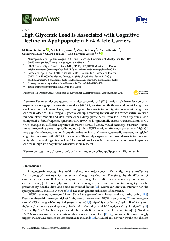 (PDF) High Glycemic Load Is Associated with Cognitive Decline in ...