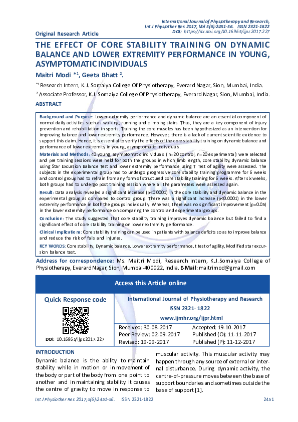 (PDF) The Effect of Core Stability Training on Dynamic Balance and ...