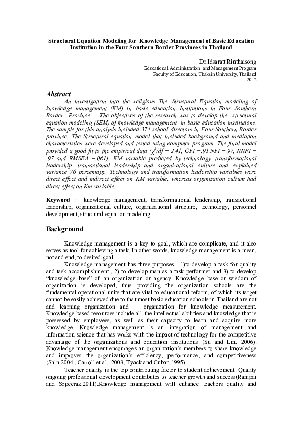 (PDF) Structural Equation Modeling for Knowledge Management of Basic ...