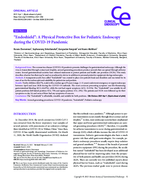 (PDF) “Endoshield”: A Physical Protective Box for Pediatric Endoscopy ...