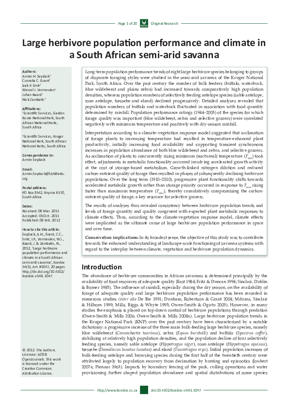(PDF) Large herbivore population performance and climate in a South ...