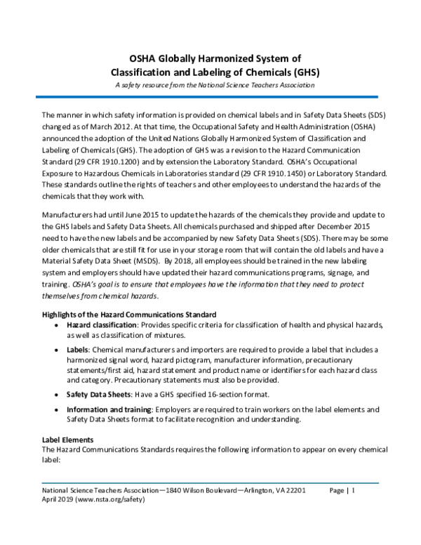 (PDF) The Globally Harmonized System of Classification and Labeling of ...