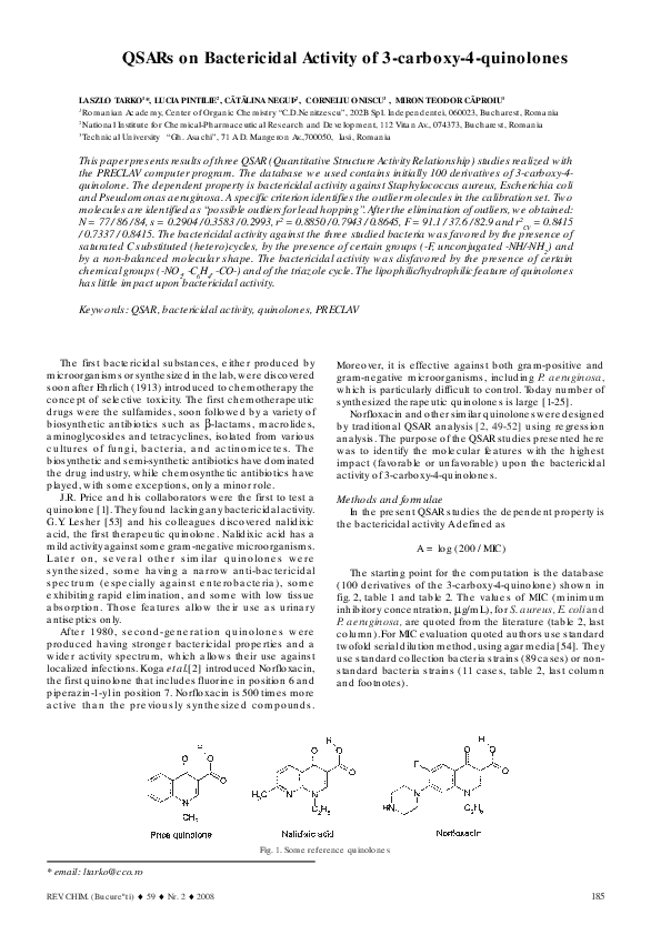 (PDF) QSARs on Bactericidal Activity of 3-carboxy-4-quinolones