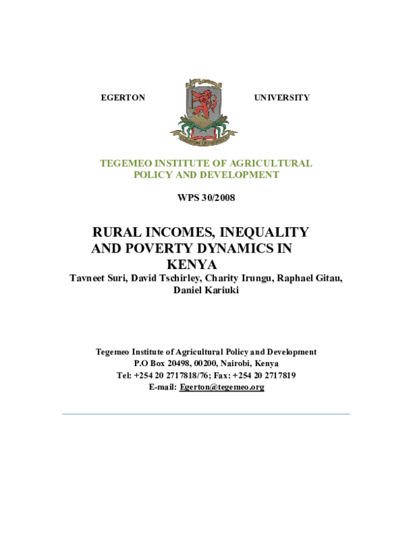 (PDF) Rural Incomes, Inequality and Poverty Dynamics in Kenya