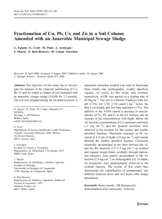 (PDF) Fractionation of Cu, Pb, Cr, and Zn in a Soil Column Amended with ...