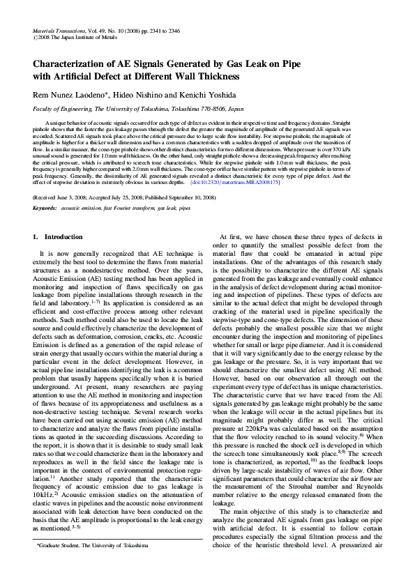 (PDF) Characterization of AE Signals Generated by Gas Leak on Pipe with ...