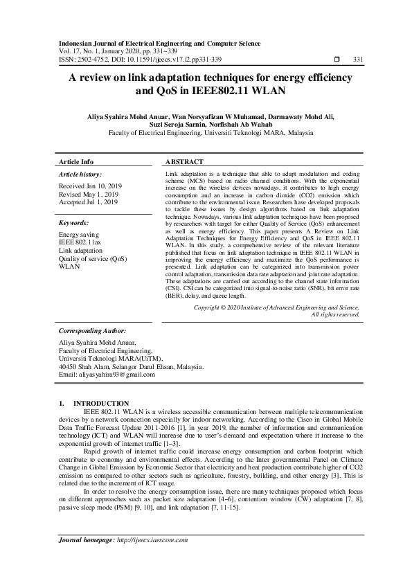 (PDF) A review on link adaptation techniques for energy efficiency and ...