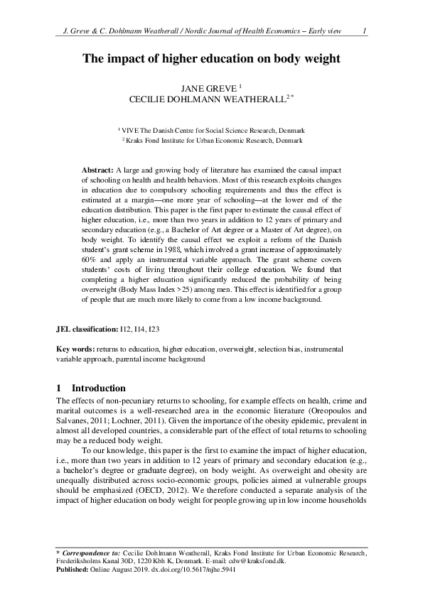 (PDF) The Impact of higher education on body weight
