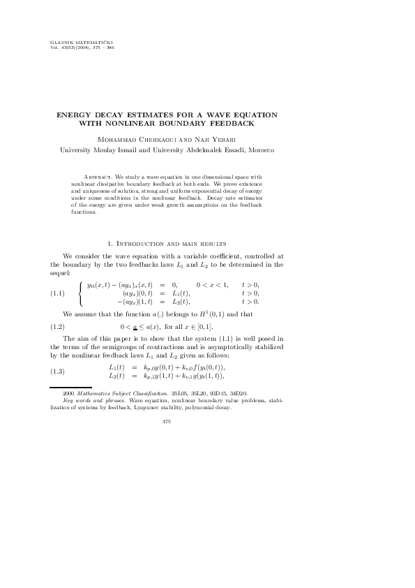 (PDF) Energy decay estimates for a wave equation with nonlinear ...