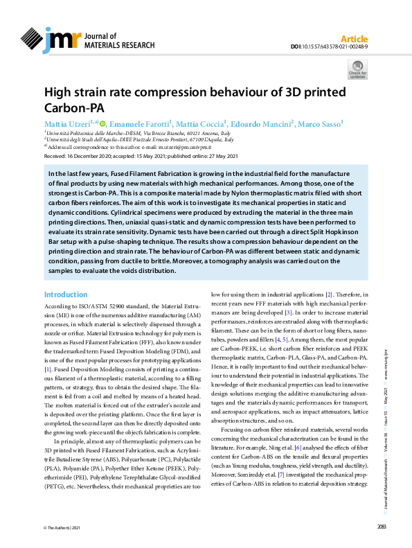 (PDF) High strain rate compression behaviour of 3D printed Carbon-PA