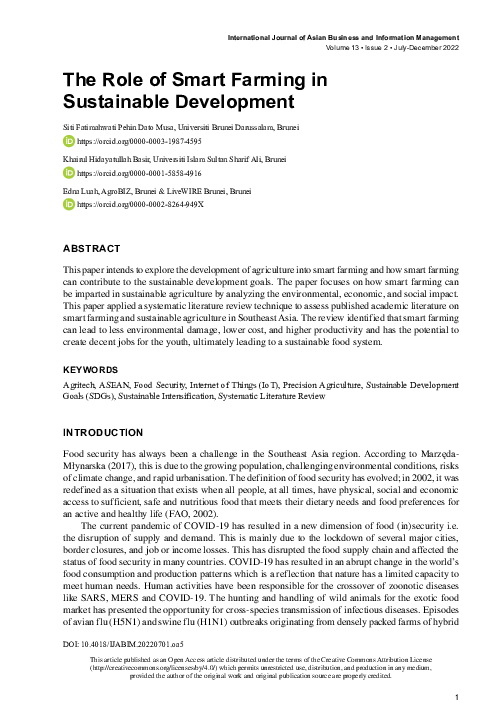 (PDF) The Role of Smart Farming in Sustainable Development