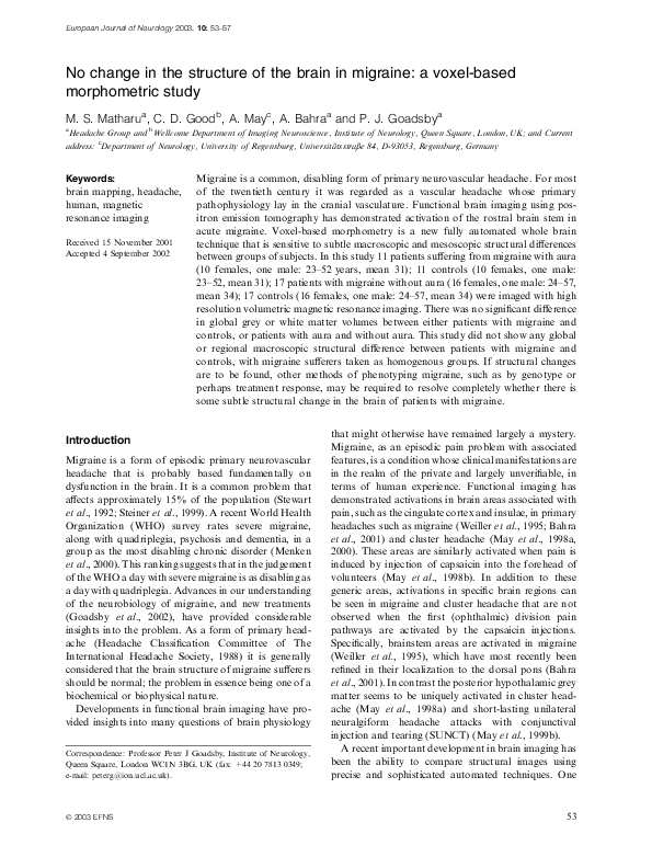 (PDF) No change in the structure of the brain in migraine: a voxel ...