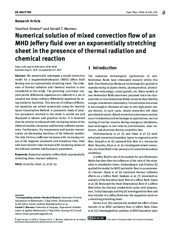 (PDF) Numerical solution of mixed convection flow of an MHD Jeffery ...