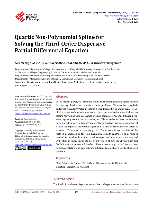 Quartic Non-Polynomial Spline for Solving the Third-Order Dispersive ...
