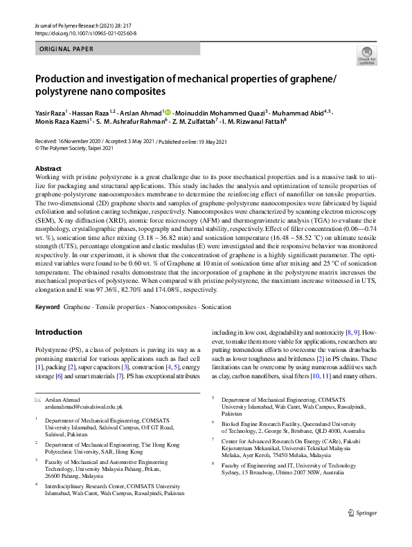 (PDF) Production and investigation of mechanical properties of graphene ...
