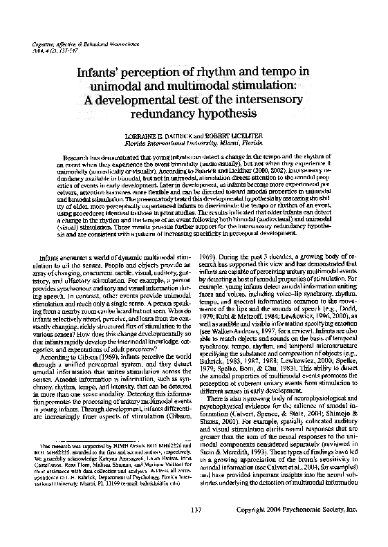 (PDF) Infants' perception of rhythm and tempo in unimodal and ...