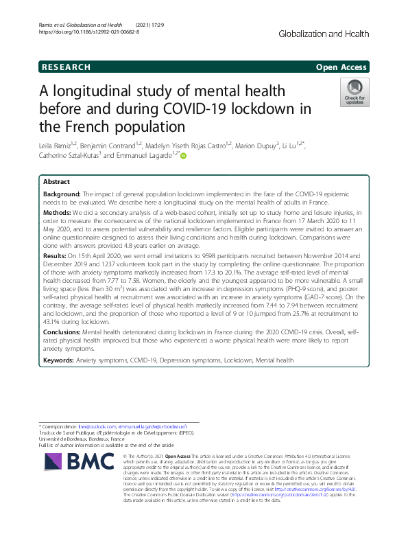 (PDF) A longitudinal study of mental health before and during COVID-19 ...