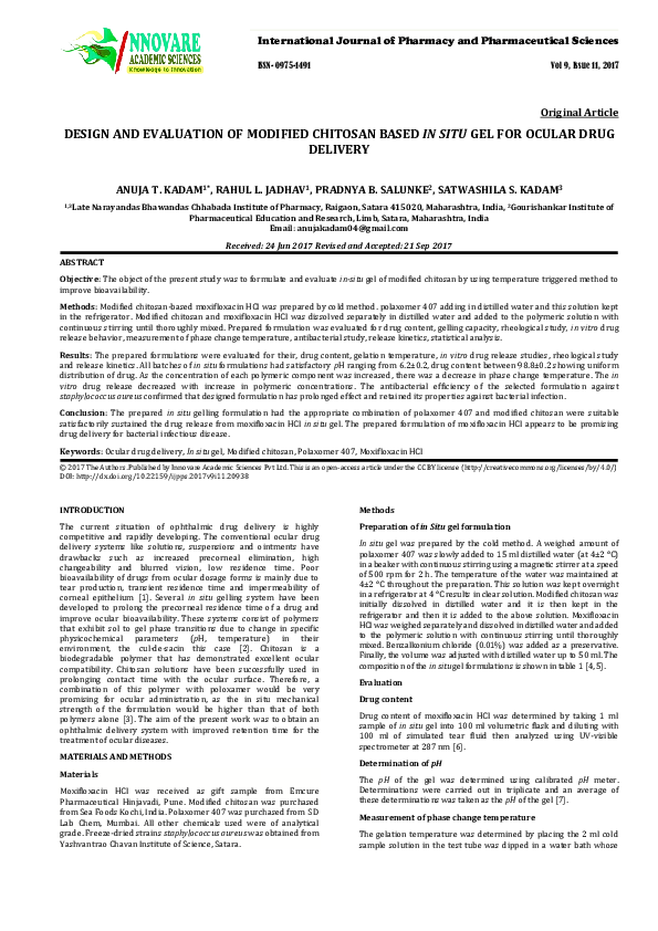 (PDF) Design and Evaluation of Modified Chitosan Based in Situ Gel for ...