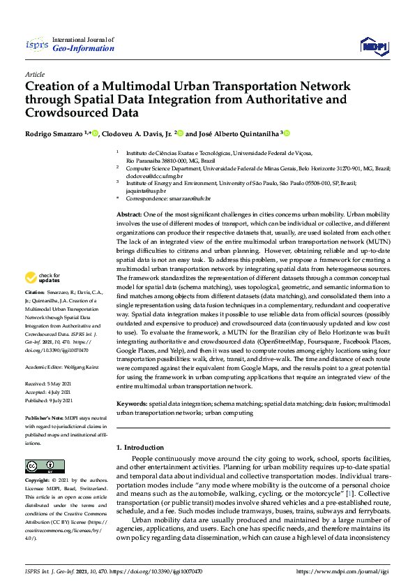 (PDF) Creation of a Multimodal Urban Transportation Network through ...