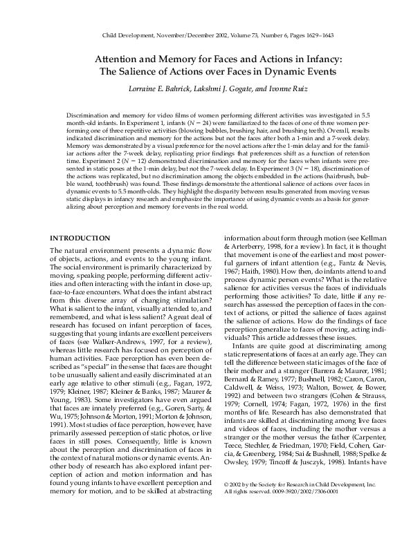 (PDF) Attention and memory for faces and actions in infancy: The ...