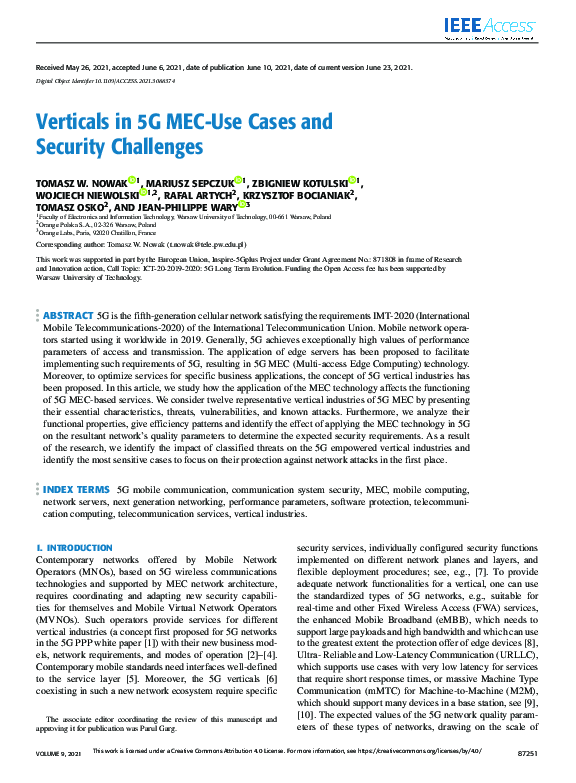 (PDF) Verticals in 5G MEC-Use Cases and Security Challenges