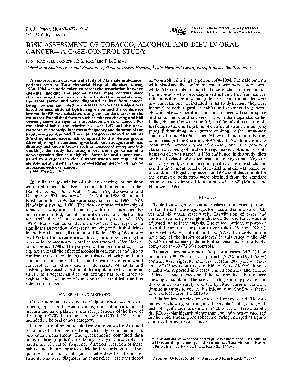(PDF) Risk assessment of tobacco, alcohol and diet in oral cancer—A ...