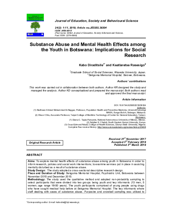(PDF) Substance Abuse and Mental Health Effects among the Youth in ...