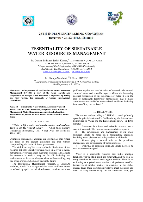 (PDF) Essentiality of Sustainable Water Resources Management