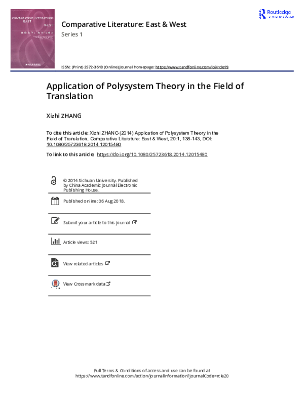 (PDF) Application of Polysystem Theory in the Field of Translation