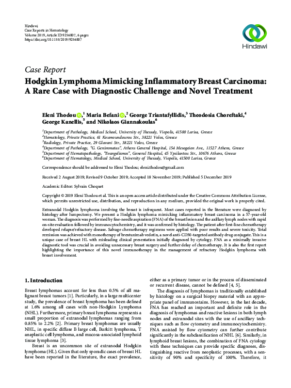 (PDF) Hodgkin Lymphoma Mimicking Inflammatory Breast Carcinoma: A Rare ...
