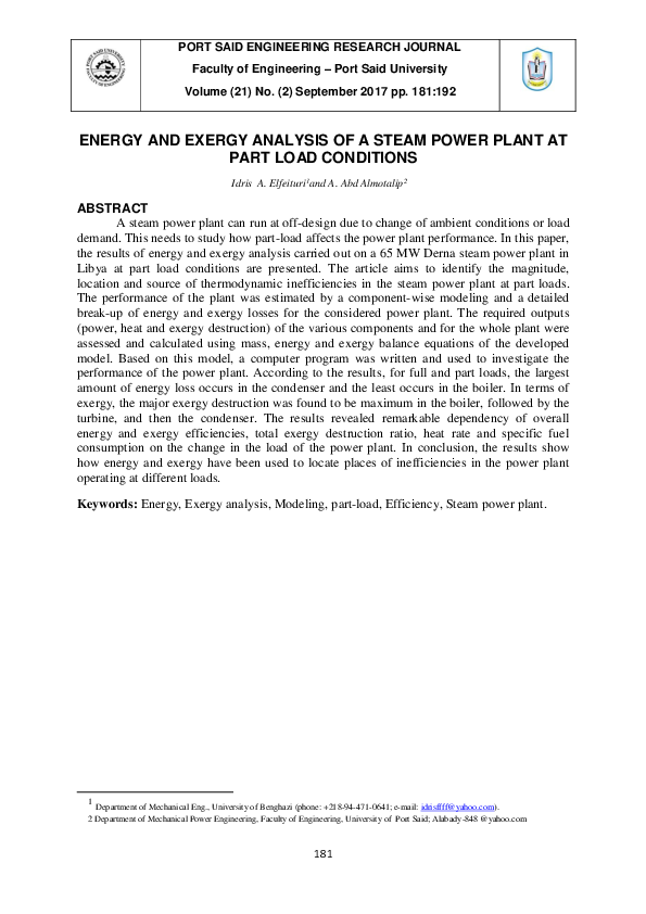 (PDF) Energy and exergy analysis of a steam power plant in Jordan