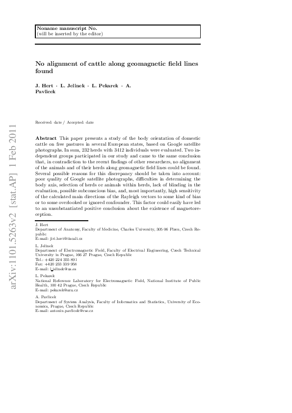 (PDF) No alignment of cattle along geomagnetic field lines found