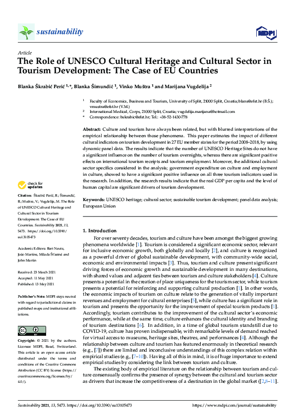 (PDF) The Role of UNESCO Cultural Heritage and Cultural Sector in ...