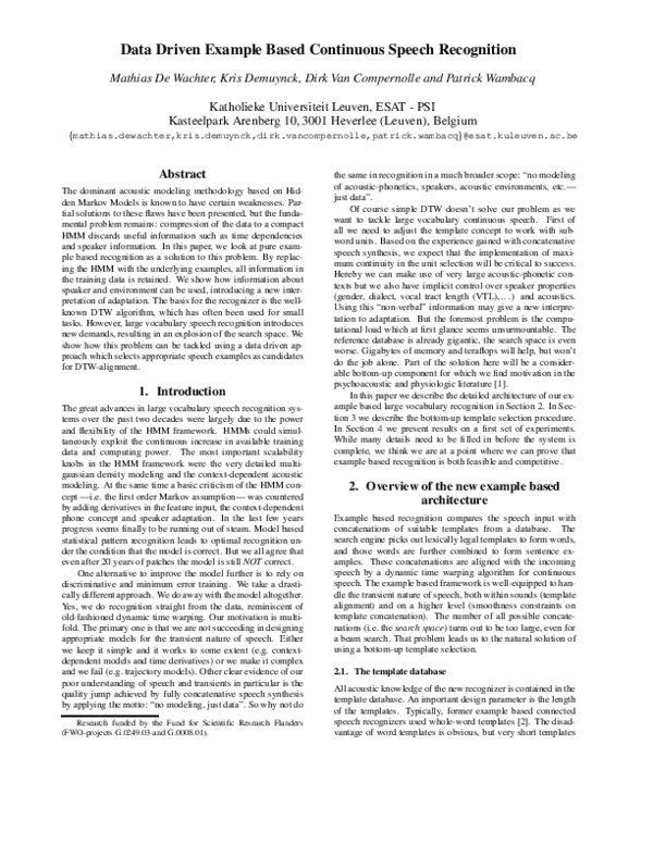 (PDF) Data driven example based continuous speech recognition