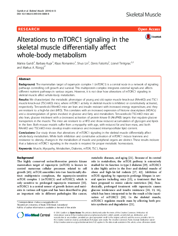 (PDF) Alterations to mTORC1 signaling in the skeletal muscle ...