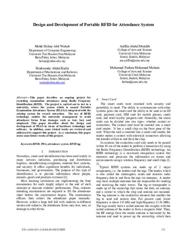 (PDF) Design and Development of Portable Attendance System using RFID
